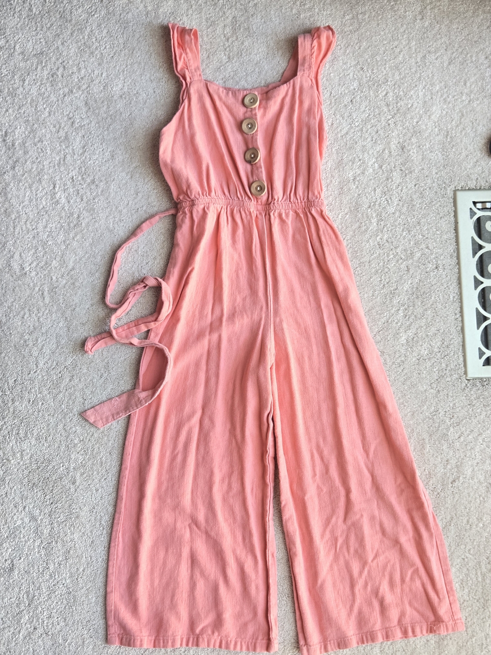 art class Coral Pink Wide-Leg Girls' Jumpsuit with Button Front